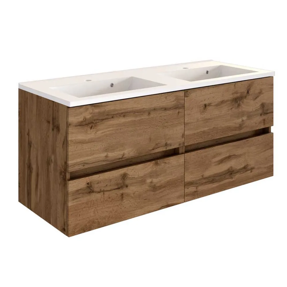 Wohnen Waschtisch|Waschbeckenunterschränke*120cm Doppelwaschtisch in Wildeiche - Iliam