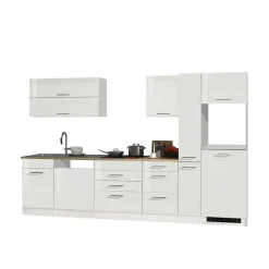 Wohnen Küche Komplett|Küchenzeilen*330cm Einbauküchenzeile in Weiß - Cuneo (achtteilig)