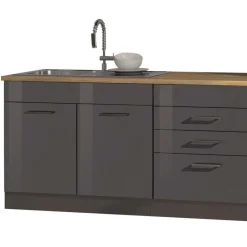 Wohnen 320cm Hochglanz Küche in Grau - Bozenia II (achtteilig)