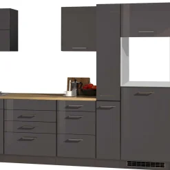 Wohnen 320cm Hochglanz Küche in Grau - Bozenia II (achtteilig)