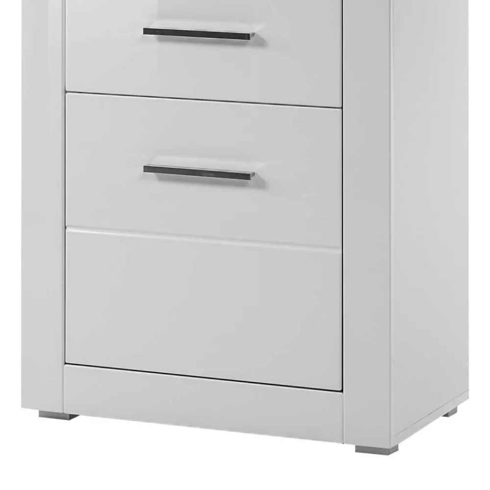 Wohnen 142cm hohe Vitrine in Hochglanz Weiß Yulis 2-türig mit Glaseinsatz