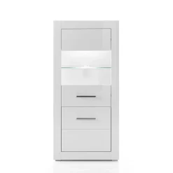 Wohnen 142cm hohe Vitrine in Hochglanz Weiß Yulis 2-türig mit Glaseinsatz