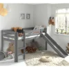 Wohnen Jugendbetten|Kindermöbel*114cm hohes Hochbett mit Rutsche in Grau - Lagilos