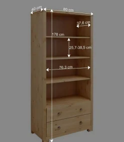 Wohnen Esszimmer-Vitrinen*178cm hohes Kiefernholz Regal mit 4 Fächern - Vinidad