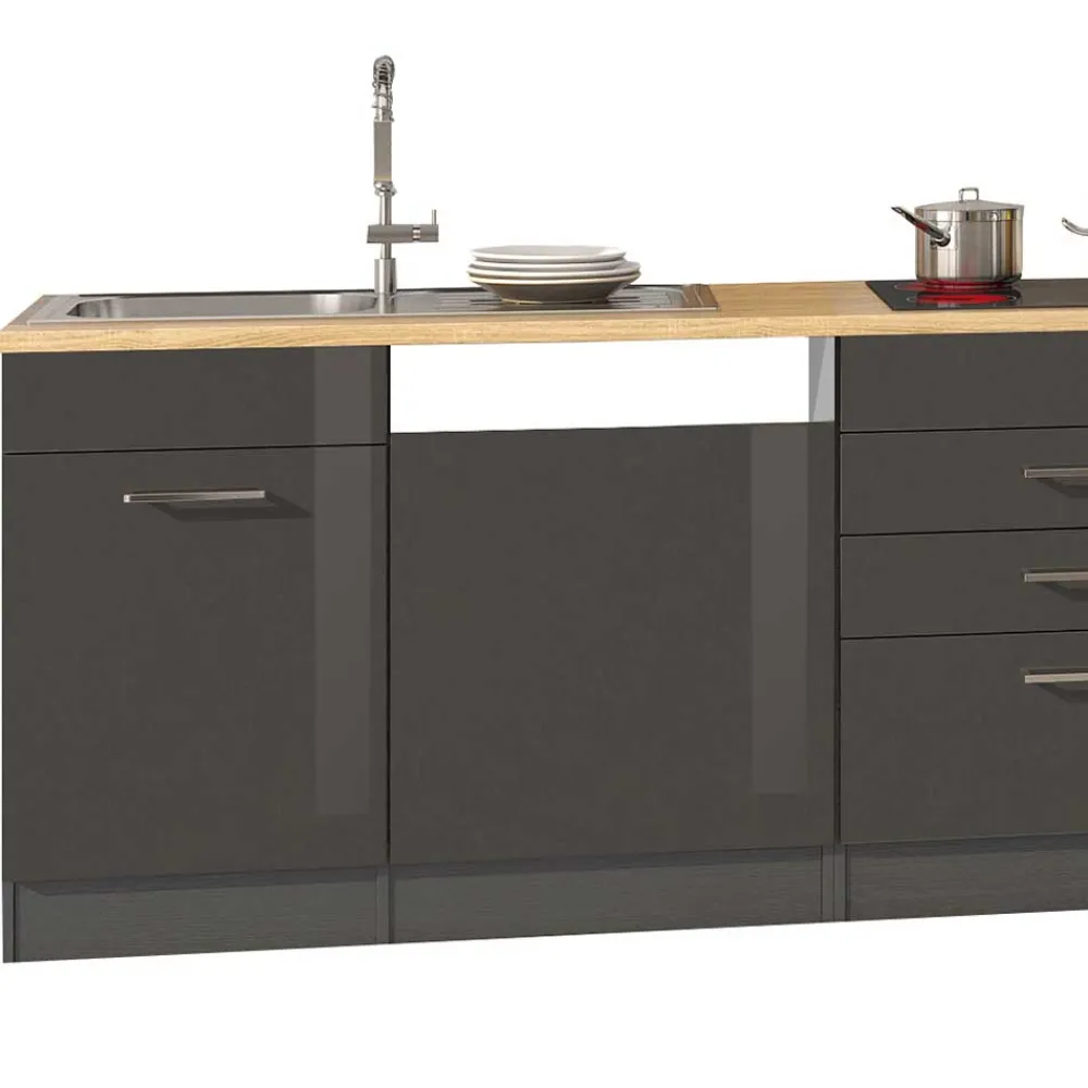 Wohnen 360cm Küchenzeile Leerblock in Grau - Bozenia (achtteilig)