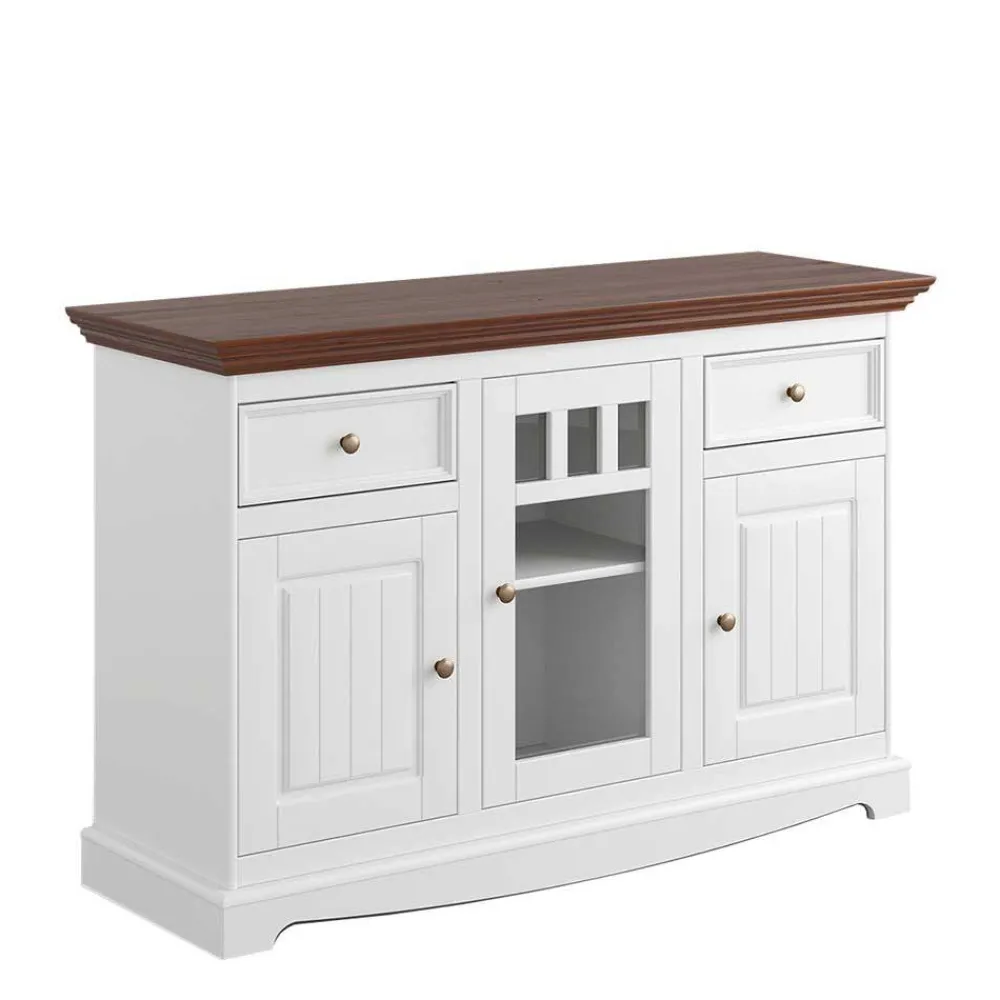 Wohnen Landhausmöbel|Sideboards*130cm Landhauskommode mit Glaseinsatz - Manipur