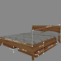 Wohnen 220cm langes Bett aus geölter Kernbuche - Junola VI