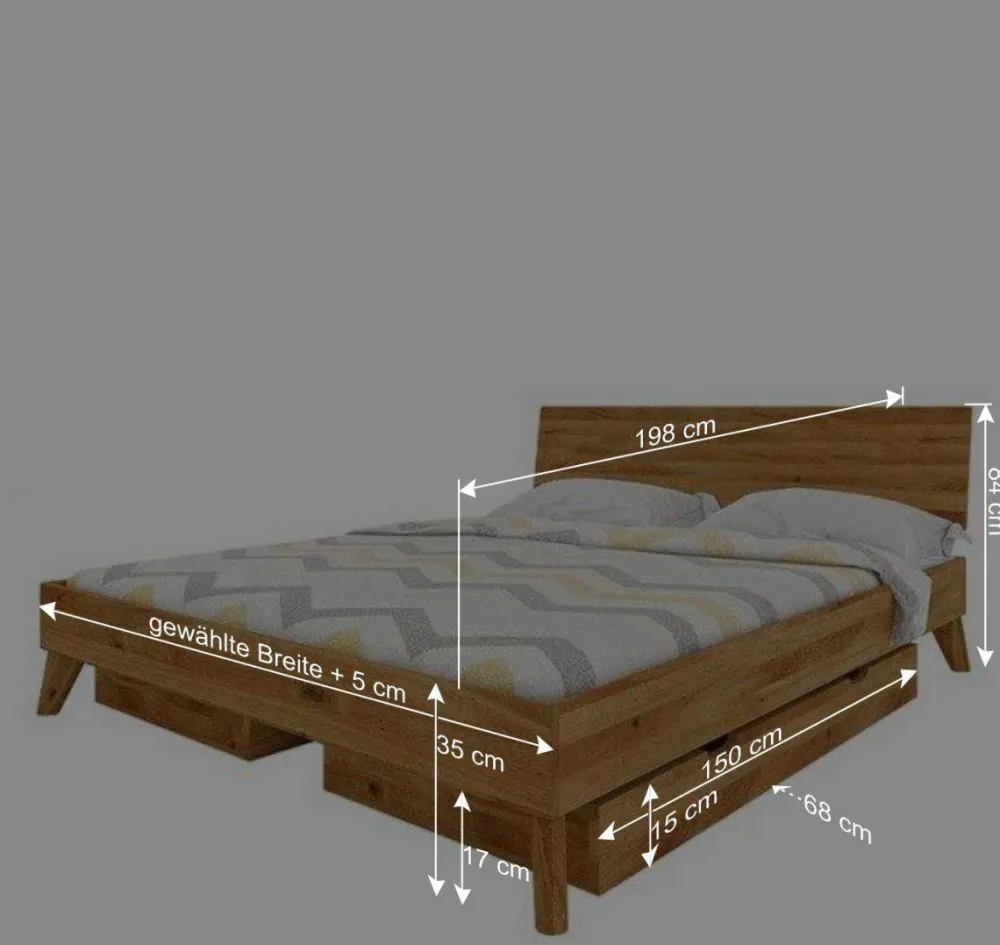 Wohnen Jugendbetten*190cm langes Doppelbett mit Schubkästen - Eavy