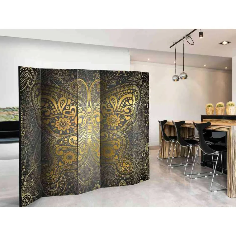 Wohnen Wohnzimmer-Regale|Boho Style Möbel*225cm Paravent Schmetterling & Ornamente - Laipur