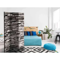 Wohnen 135cm Paravent Steinwand in Grau - Rambano
