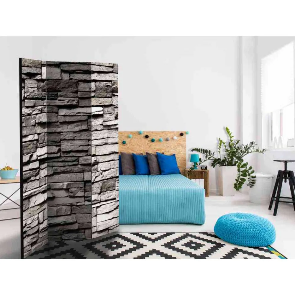 Wohnen 135cm Paravent Steinwand in Grau - Rambano