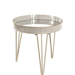 Wohnen Designermöbel*51cm runder Beistelltisch mit Spiegelglas - Safira