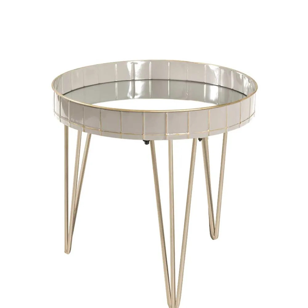 Wohnen Designermöbel*51cm runder Beistelltisch mit Spiegelglas - Safira