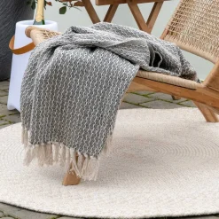 Wohnen Teppiche*120cm runder Outdoor-Teppich in Cremeweiß - Fleurs