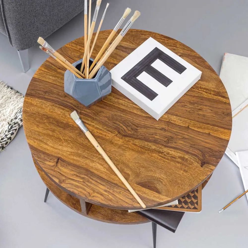 Wohnen Loft Möbel|Industrial Möbel*60cm runder Wohnzimmer Beistelltisch aus Sheesham - Pastilla