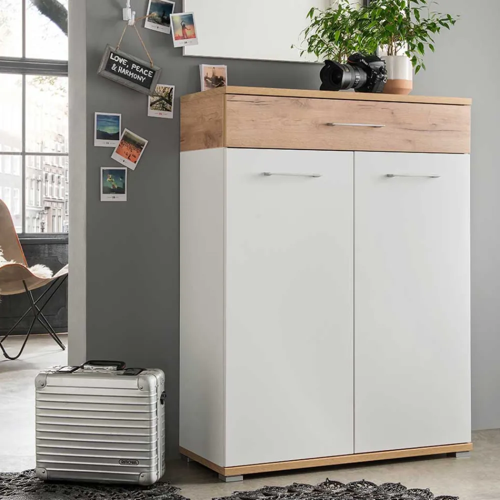 Wohnen Schuhschränke*89cm Schuh-Kommode in Weiß & Eiche - Vicanossa