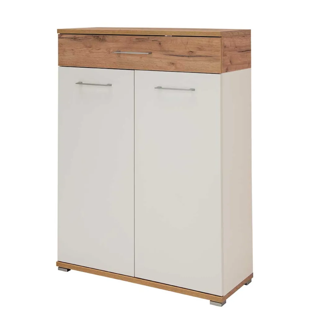 Wohnen Schuhschränke*89cm Schuh-Kommode in Weiß & Eiche - Vicanossa