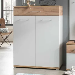 Wohnen Schuhschränke*89cm Schuh-Kommode in Weiß & Eiche - Vicanossa