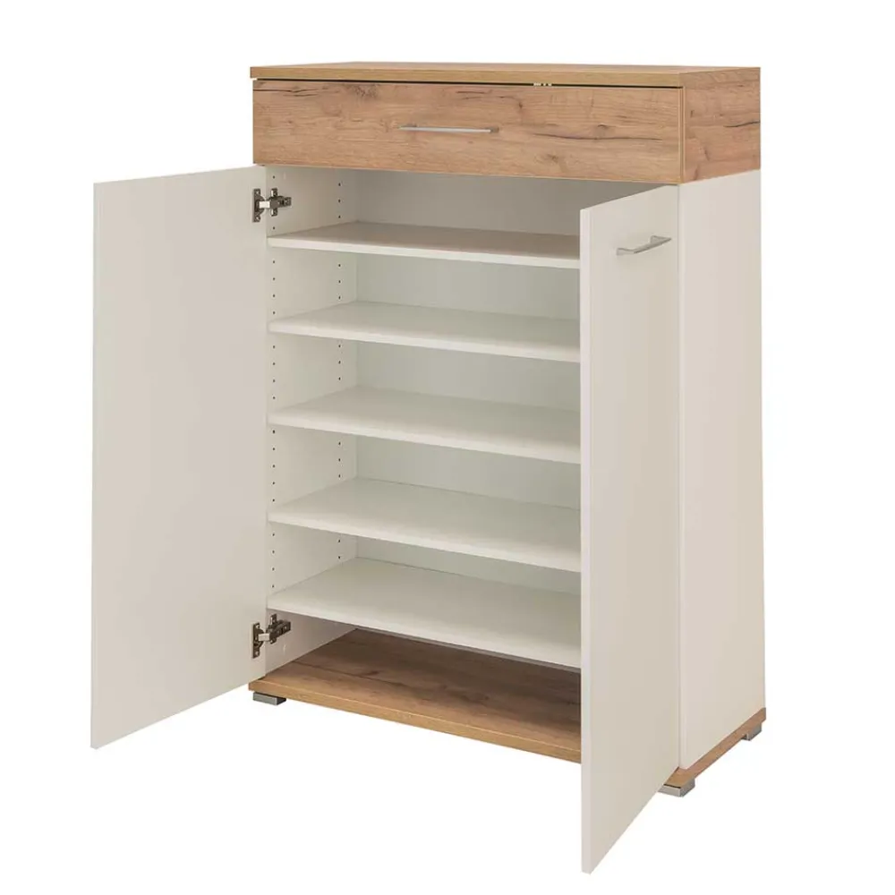 Wohnen Schuhschränke*89cm Schuh-Kommode in Weiß & Eiche - Vicanossa