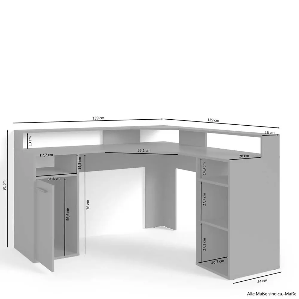 Wohnen Computer Winkeltisch in Anthrazit - Ricky