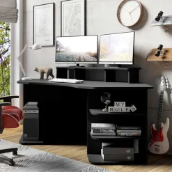 Wohnen Computertisch in Schwarz mit Aufsatz - Iscian