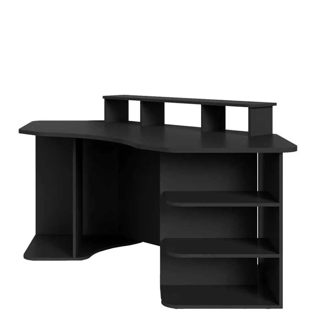 Wohnen Computertisch in Schwarz mit Aufsatz - Iscian