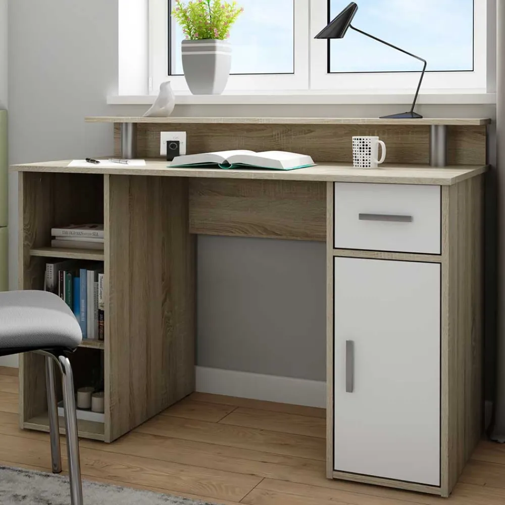 Wohnen Jugendzimmertische|Kinderschreibtische*Computertisch in Sonoma-Eiche und Weiß - Bojan