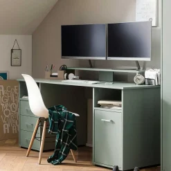 Kinder Wohnen Computertisch mit Aufsatz in Graugrün - Tageda
