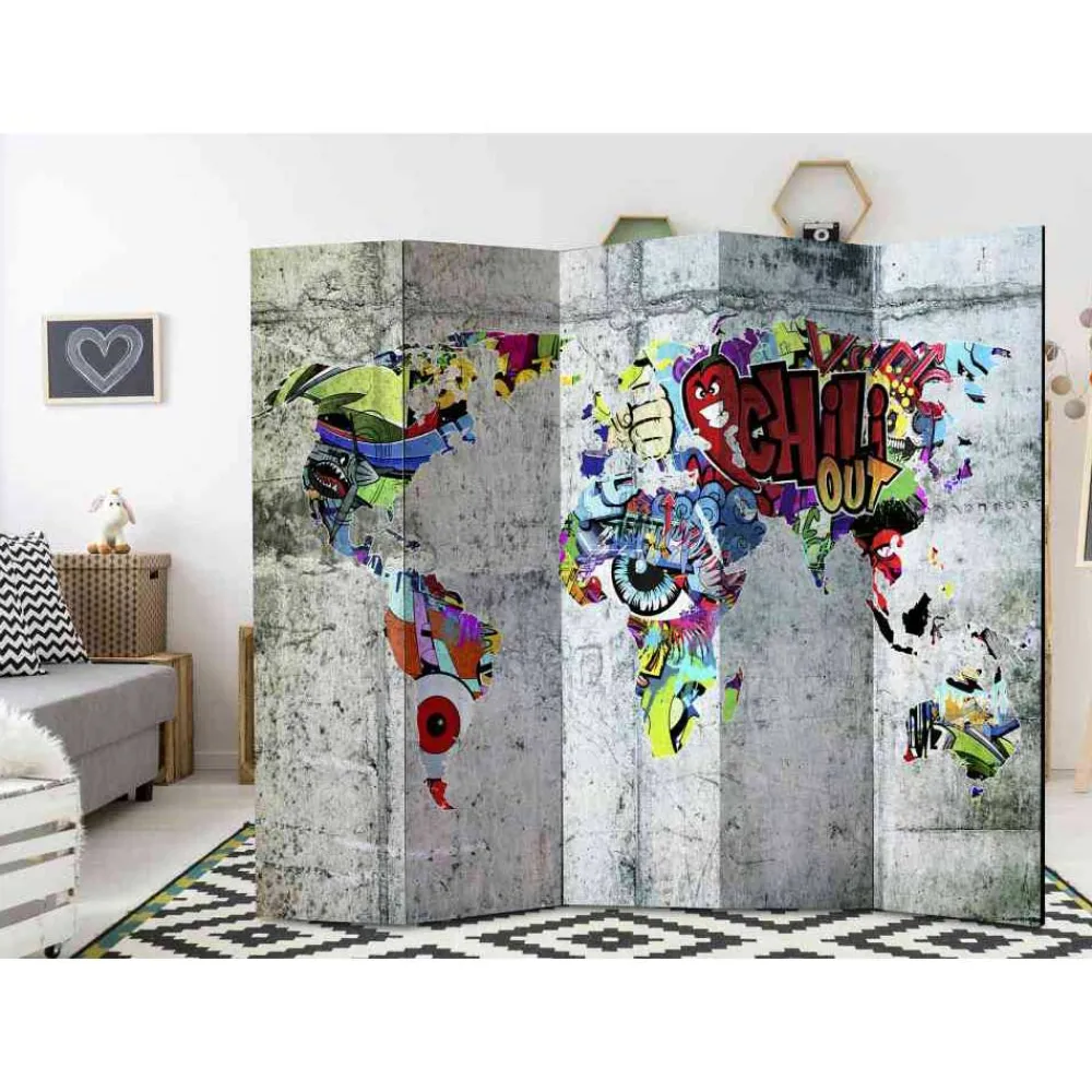 Kinder Wohnen Cooler Paravent Weltkarte & Graffiti - Pears
