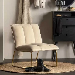 Wohnen Retro Möbel|Sessel & Hocker*Cord Wohnzimmerstuhl in Beige - Velsamos