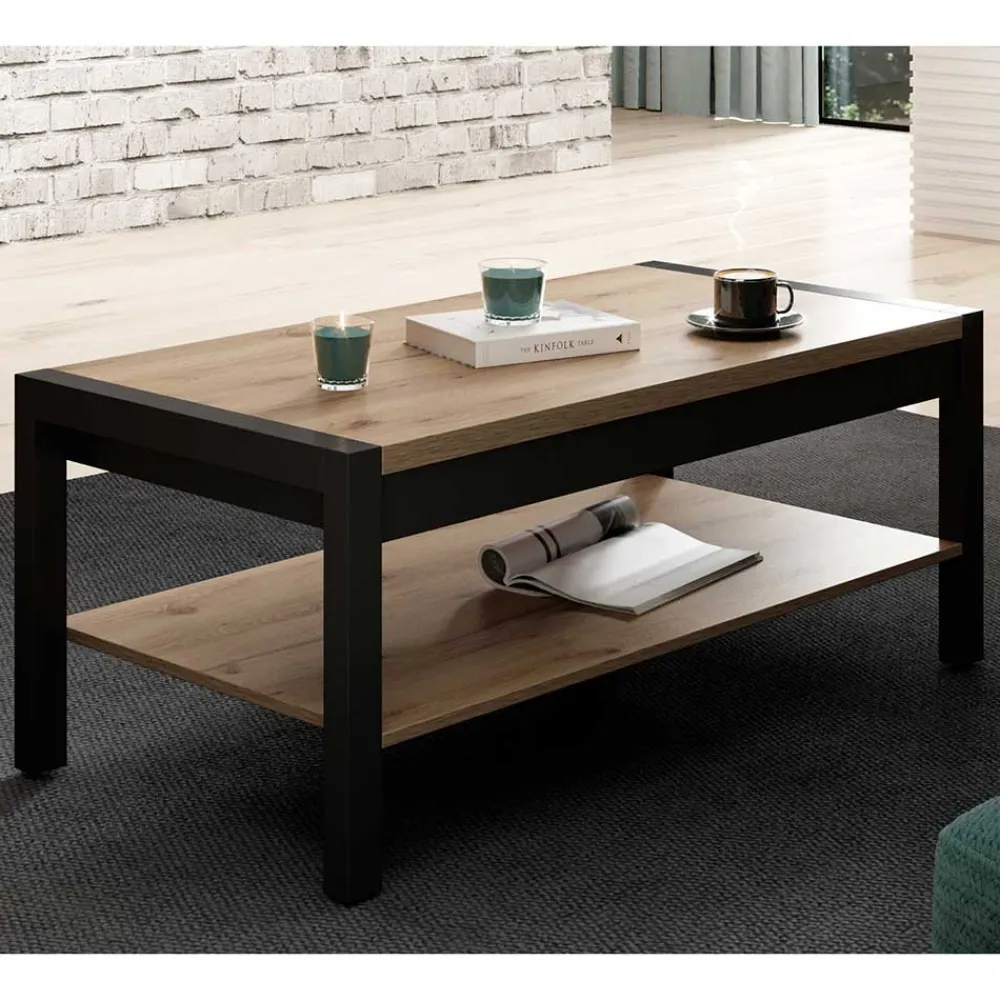 Wohnen Couchtisch mit Ablage in Wildeiche Holzoptik - Zavorra