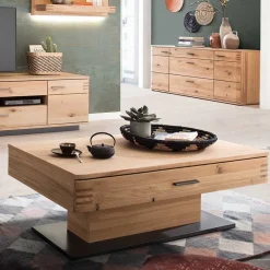 Wohnen Couchtisch mit Säulenfuß und Schublade - Crupean