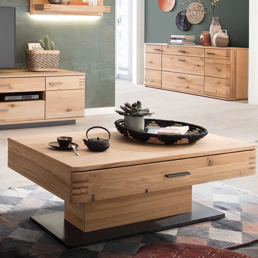 Wohnen Couchtisch mit Säulenfuß und Schublade - Crupean