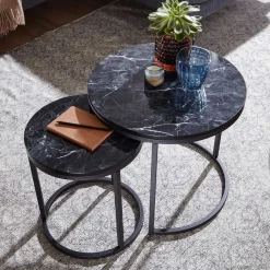 Wohnen Küchentische|Esszimmertische*Couchtisch Set in Marmoroptik Schwarz - Melks (zweiteilig)
