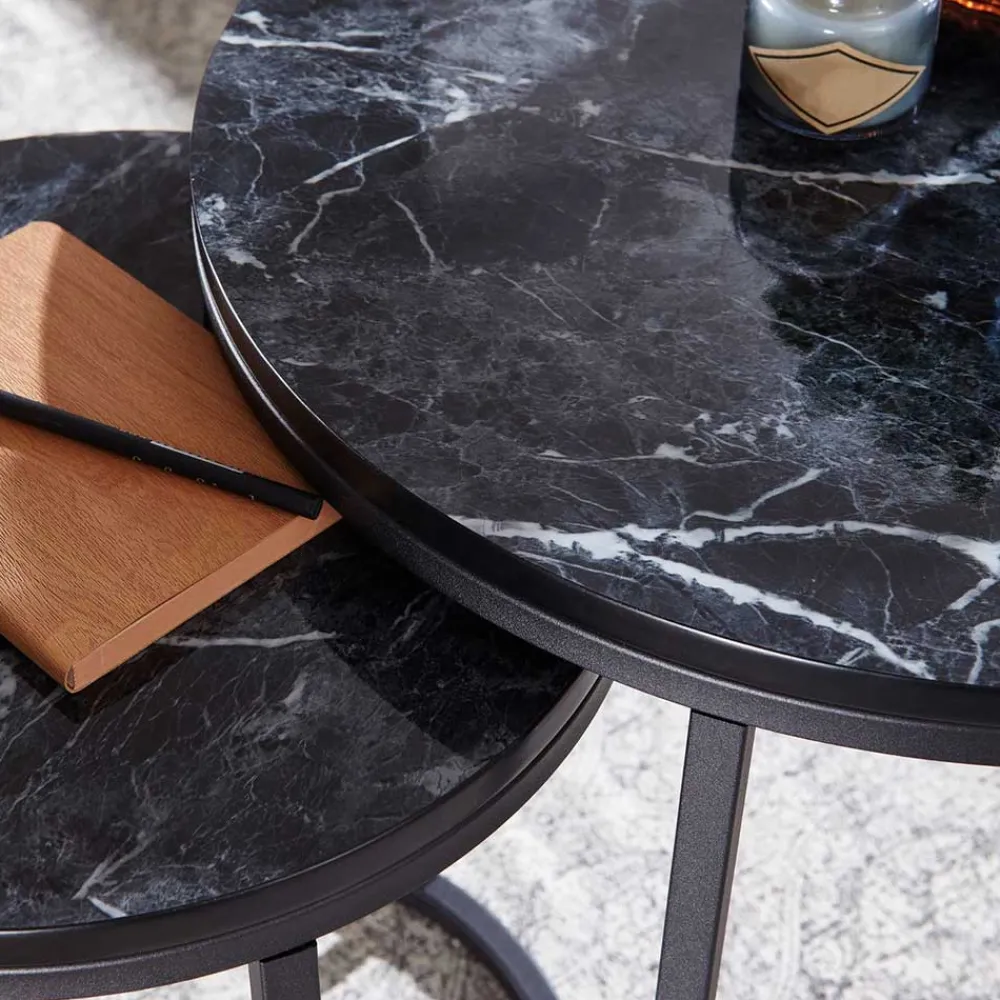 Wohnen Küchentische|Esszimmertische*Couchtisch Set in Marmoroptik Schwarz - Melks (zweiteilig)