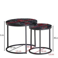 Wohnen Küchentische|Esszimmertische*Couchtisch Set in Marmoroptik Schwarz - Melks (zweiteilig)