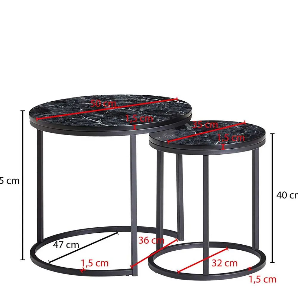 Wohnen Küchentische|Esszimmertische*Couchtisch Set in Marmoroptik Schwarz - Melks (zweiteilig)