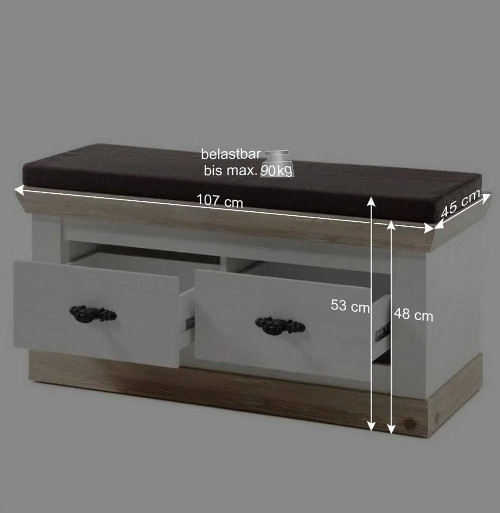 Wohnen Schuhschränke|Garderobenbänke*Country Flurbank mit 2 Schubladen - Nedita
