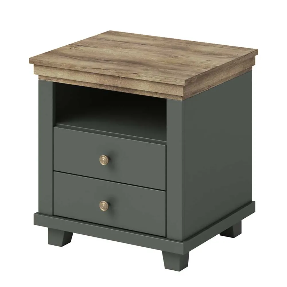 Wohnen Country Nachtkommode in Dunkelgrün - Daney
