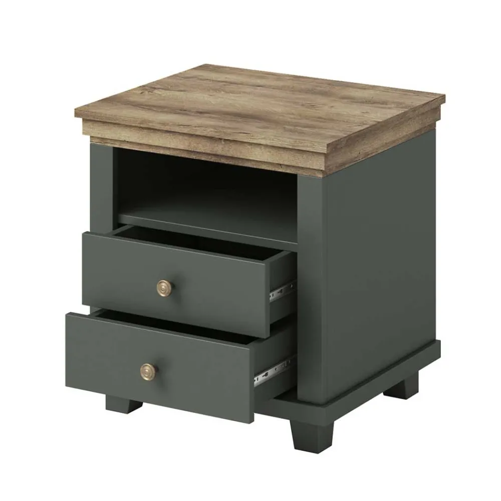 Wohnen Country Nachtkommode in Dunkelgrün - Daney