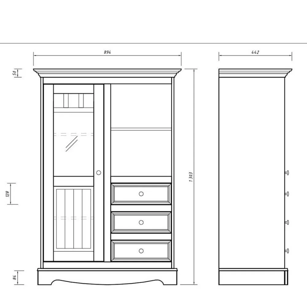 Wohnen Country Style Highboard in Weiß & Kiefer Natur - Vitablo
