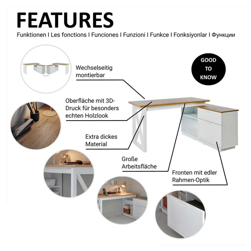 Wohnen Bürotische*Country Style Schreibtisch mit Seitenregal - Ristina