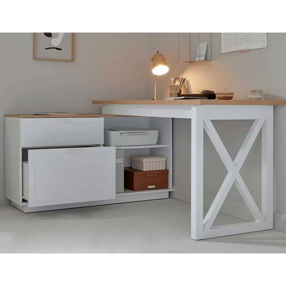 Wohnen Bürotische*Country Style Schreibtisch mit Seitenregal - Ristina