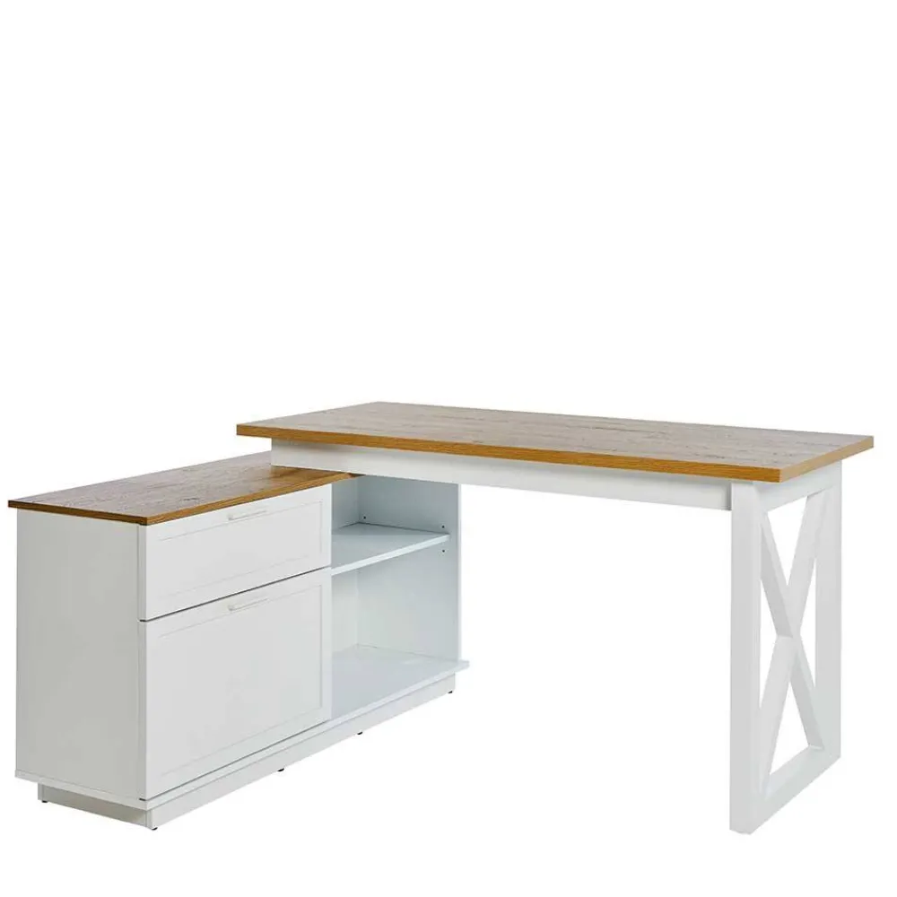Wohnen Bürotische*Country Style Schreibtisch mit Seitenregal - Ristina