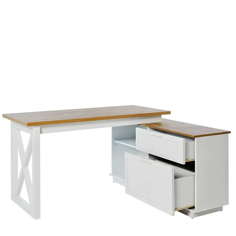 Wohnen Bürotische*Country Style Schreibtisch mit Seitenregal - Ristina