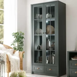 Wohnen Country Vitrinenschrank in Dunkelgrün - Niestov