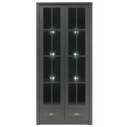 Wohnen Country Vitrinenschrank in Dunkelgrün - Niestov