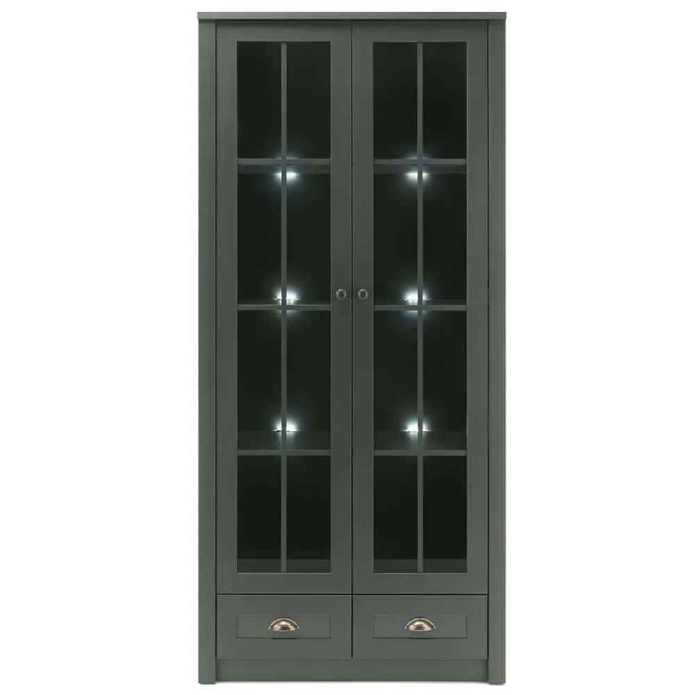 Wohnen Country Vitrinenschrank in Dunkelgrün - Niestov