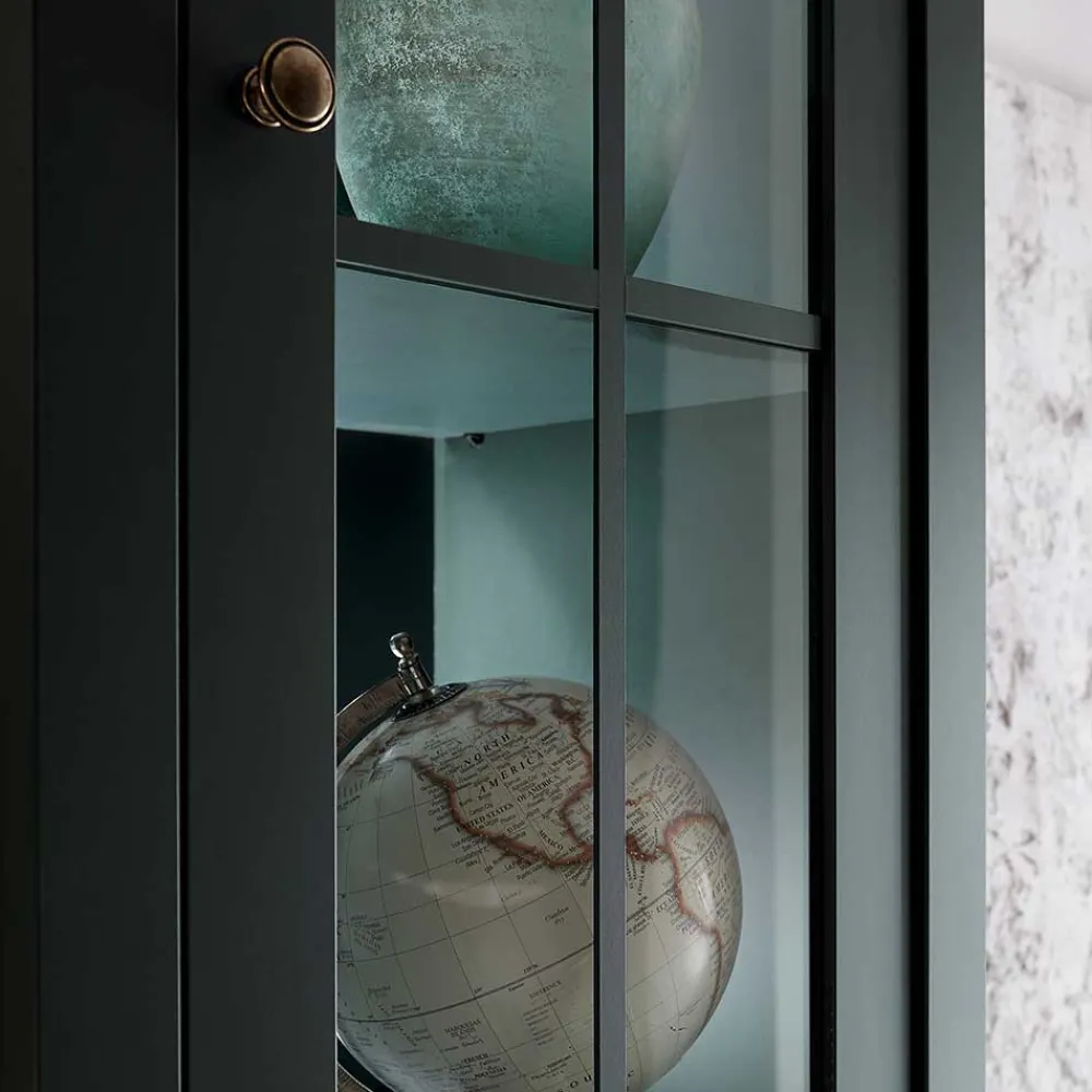 Wohnen Country Vitrinenschrank in Dunkelgrün - Niestov