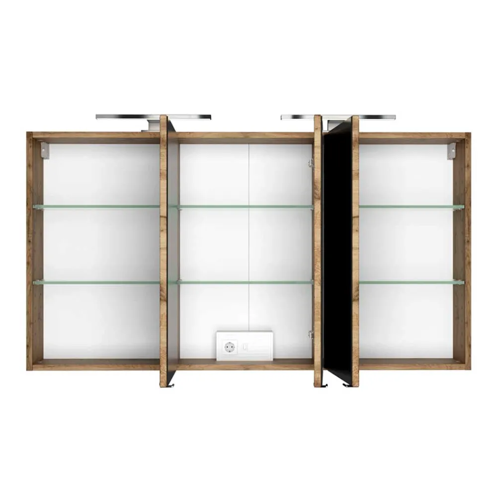 Wohnen 3D Spiegelschrank fürs Bad in Dekor Wildeiche - Athrin